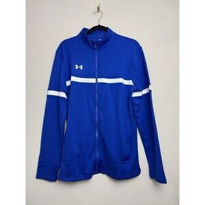 Under Armour Mens Track Jacket Size Medium Blue White Full Zip Warm Up Team